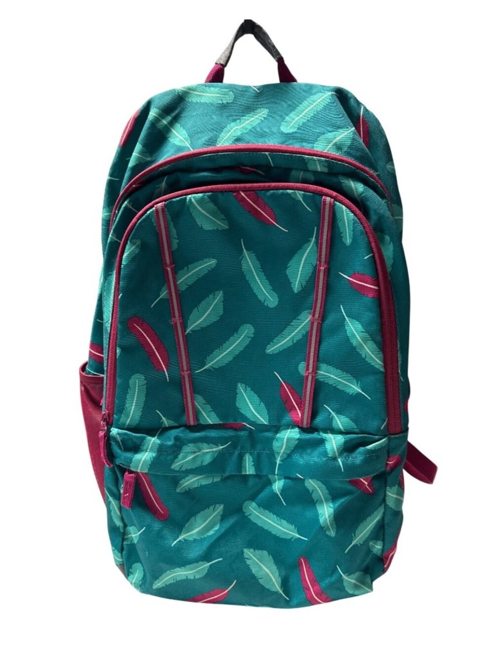 Lands End Feather Print Backpack With Adjustable Straps - Teal & Pink
